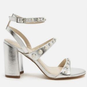 Silver Ankle Strap Block Heel Sandals